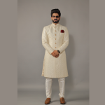 Square Pattern Embroidered White Sherwani | Father Son Combo | Sequin Work | Jaipurio